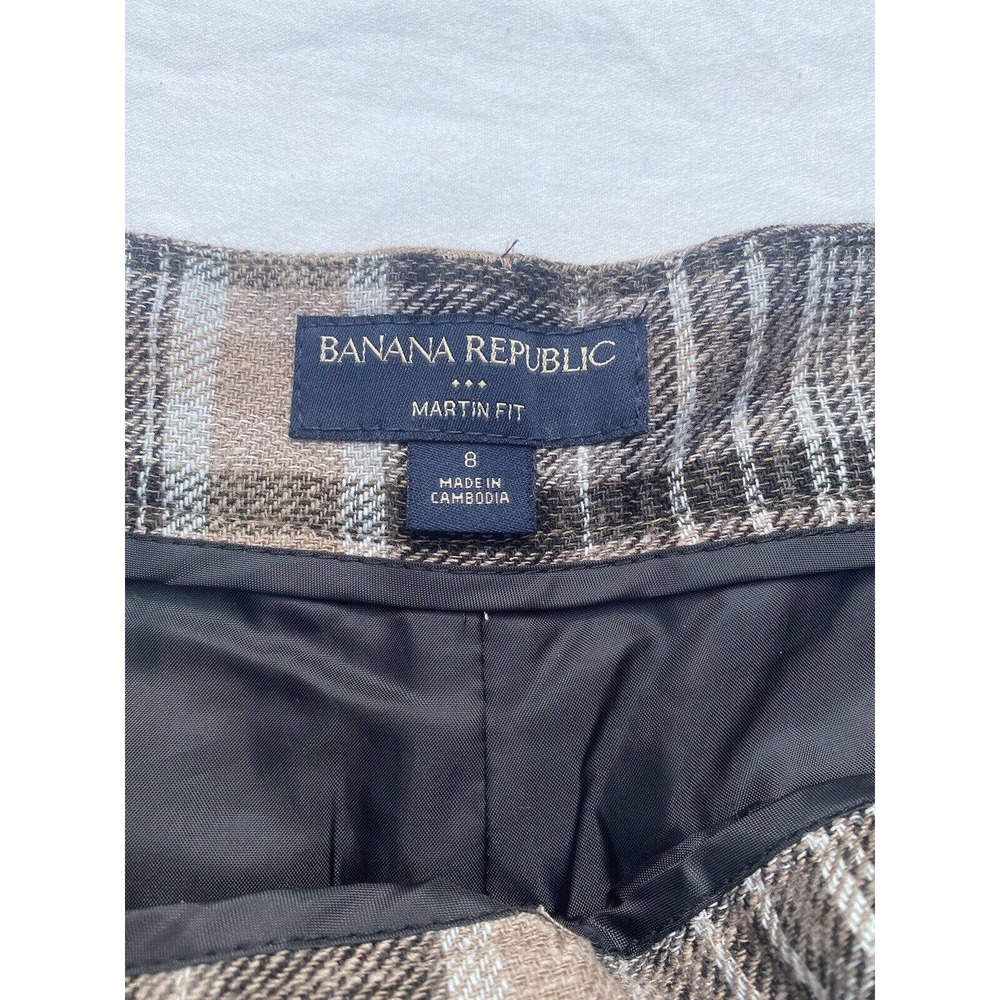 Banana Republic Shorts Women's Size 8 Martin Fit Brown Plaid Cuffed Shorts - Picture 2 of 12